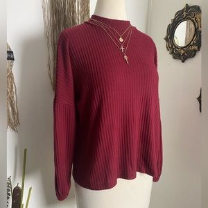 Sale 2 for $10 Charlotte Russe wine color top ballon sleeves textured size S